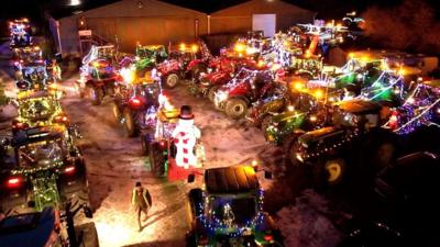 Tractors covered in fairy lights