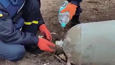 A bomb being disposed of by experts