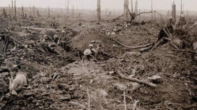 British troops in trenches on a battlefield of the Somme in 1916