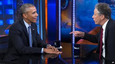 President Obama with Jon Stewart on "The Daily Show"