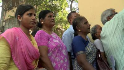 Crowd outside a bank in India