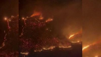 Fire on Maui filmed from a plane