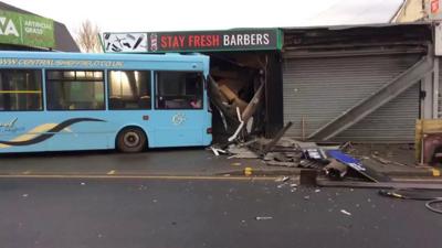 Bus in barbers shop