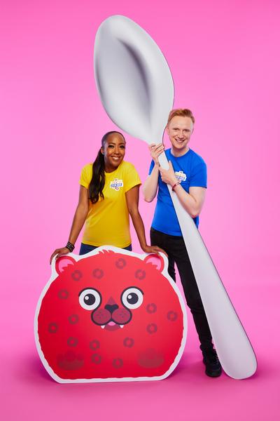 Owain and Angelica with a large spoon