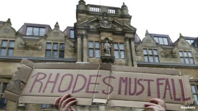 Demonstrators outside Oriel College in Oxford