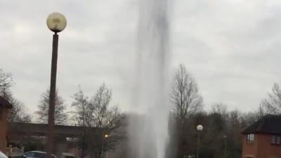 Dramatic video shows the leak in the middle of a residential street in Milton Keynes.