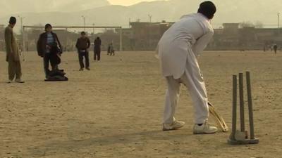 Ad-hoc cricket pitch in the sand