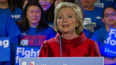 Hillary Clinton making her victory speech