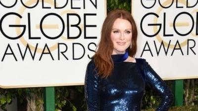 Julianne Moore arrives for the Golden Globe awards