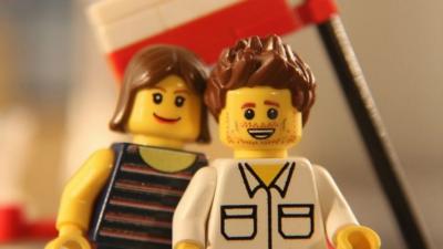 Lego versions of Ben and Kirsten in a scene from the film