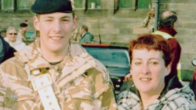 Lee Rigby in his uniform, and mum Lyn