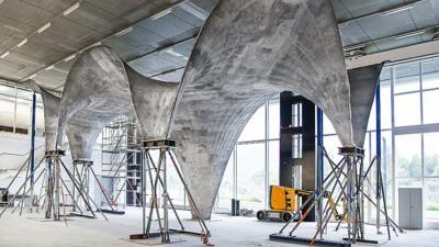 The curved concrete ceiling