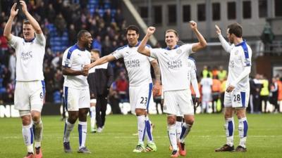 Leicester City team Celebrating a win