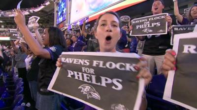 Baltimore fans cheer for Michael Phelps