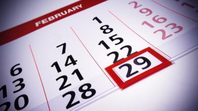 February calendar showing a leap year.