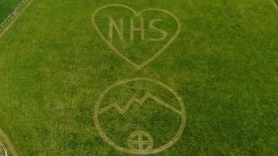 Drone shot of NHS message