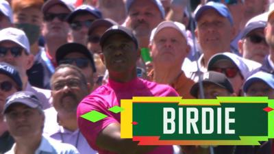 Tiger Woods hits a birdie at the sixth at Augusta