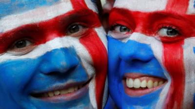 Iceland fans at the Stade de Nice, Nice, France. 27 June 16.