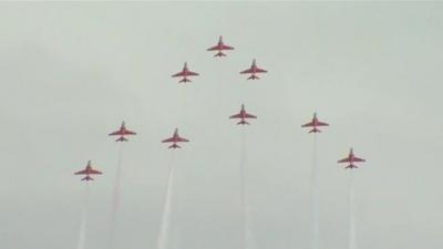 The Red Arrows performing at Clacton air show