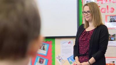 Kirsty Williams at Llanvihangel Crucorney County Primary School