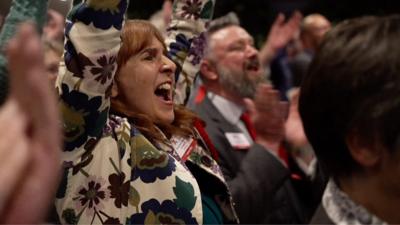 Labour supporter celebrating