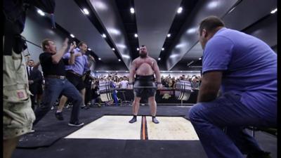 Eddie Hall preparing to lift weight in front of crowd