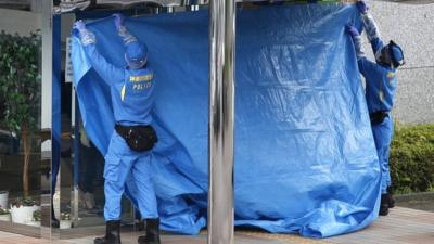 Care home entrance is covered with sheeting