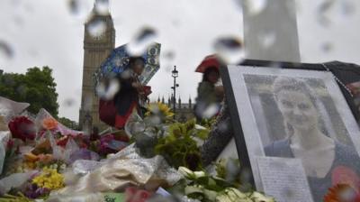 Flower tributes for Jo Cox at Parliament