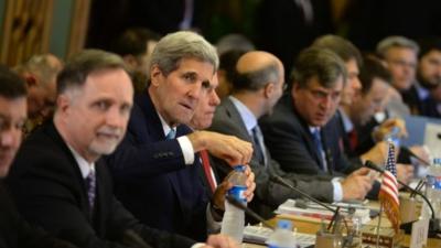 US Secretary of state John Kerry (second from left) during talks between Cairo and Washington