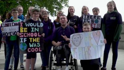 Martin with school kids at climate change march