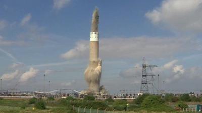 The tallest chimney to ever be blown up in Britain