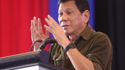 Philippine President-elect Rodrigo Duterte speaks during a conference with businessmen in Davao city, southern Philippines, 21 June 2016.