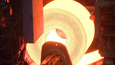 Red hot strip steel coil in factory
