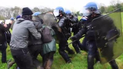 French police clash with protesters during the eviction of environmental protesters