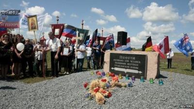 A procession from Hrabove made its way to the site of the crash