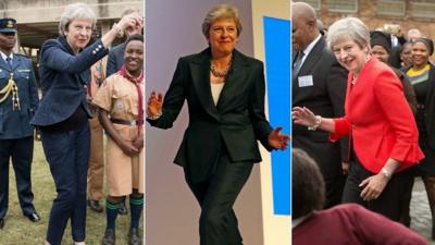 Composite image of Theresa May dancing