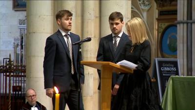 Helen speaking at Harry's funeral