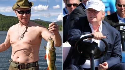 Putin fishing and Trump in golf cart