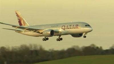 Arrival of Qatar airline at Birmingham Airport
