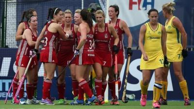 GB celebrate after scoring against Australia