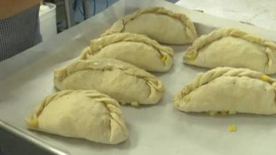 Cornish pasty being prepared