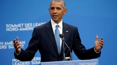 US President Barack Obama speaks at a news conference during the North American Leaders' Summit in Ottawa, Canada 29 June 2016.