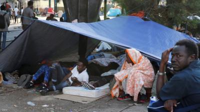 Africans sleeping rough at Porte de la Chapelle, Paris