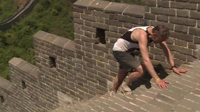 Man climbs stairs