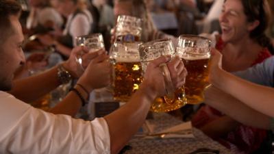 Drinking in the Munich Hofbräuhaus