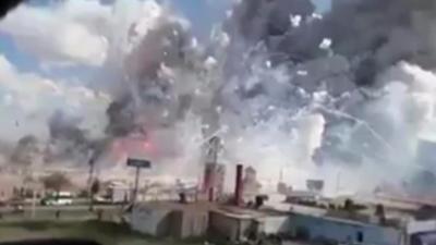 A dramatic explosion in a fireworks market outside Mexico city was captured on video.