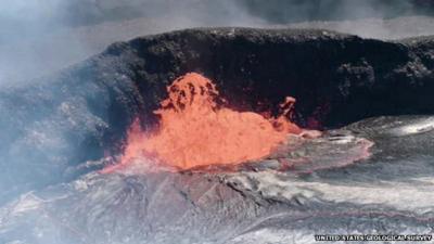 Volcano lava lake eruption