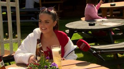 woman in beer garden