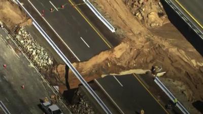 Aerial view of damage on Interstate 10