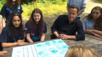 David Cameron meets young volunteers in Snowdonia